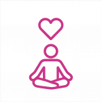 Sitzende Figur mit Herz über dem Kopf – Symbol für Reflexion und Erkenntnis.