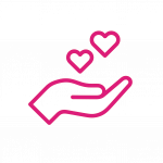 Hand mit zwei schwebenden Herzen – Symbol für achtsames Wahrnehmen.